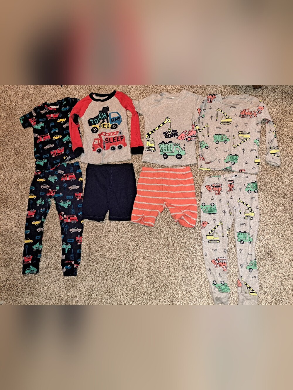 Kids Sleep Set with Construction Trucks - Red & Gray